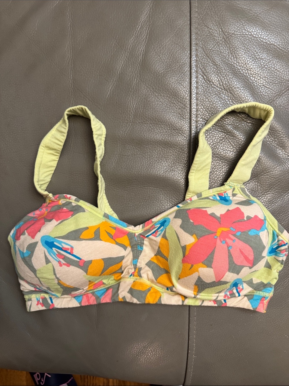 Kindly Floral Wireless Comfort Bra in Lime & Multi-Color size Large